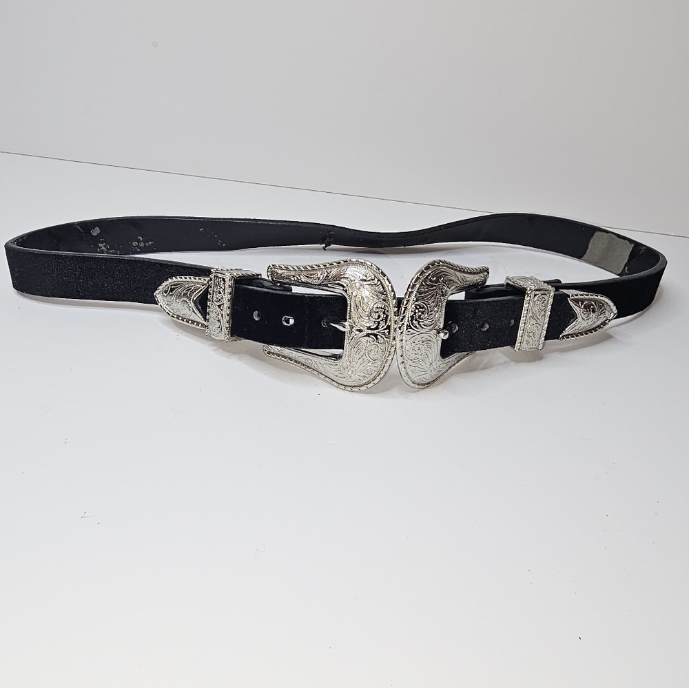Zara Western Style Black Belt with Silver Double Buckles - Picture 10 of 16
